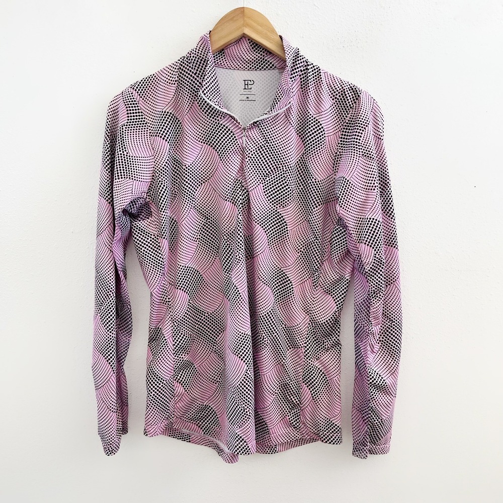 EP NEW YORK Long Sleeve Dot Ribbon Swirl Zip Mock Golf Top Size Medium